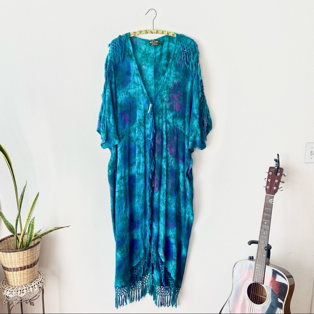 Vintage Fringed Tie Dyed Cocoon Duster Robe